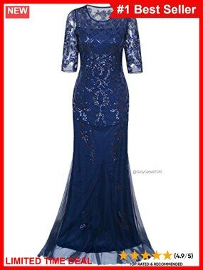 Vintage 1920s Sequin Long Sleeve Mermaid Evening Gown Formal Dress